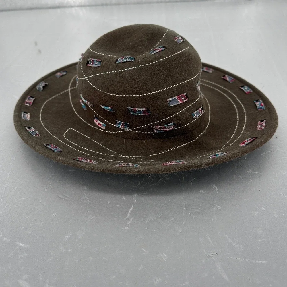 San Diego Hat Co Brown 100% Wool Felt Wide Brim Hat Paisley Accents One Size
